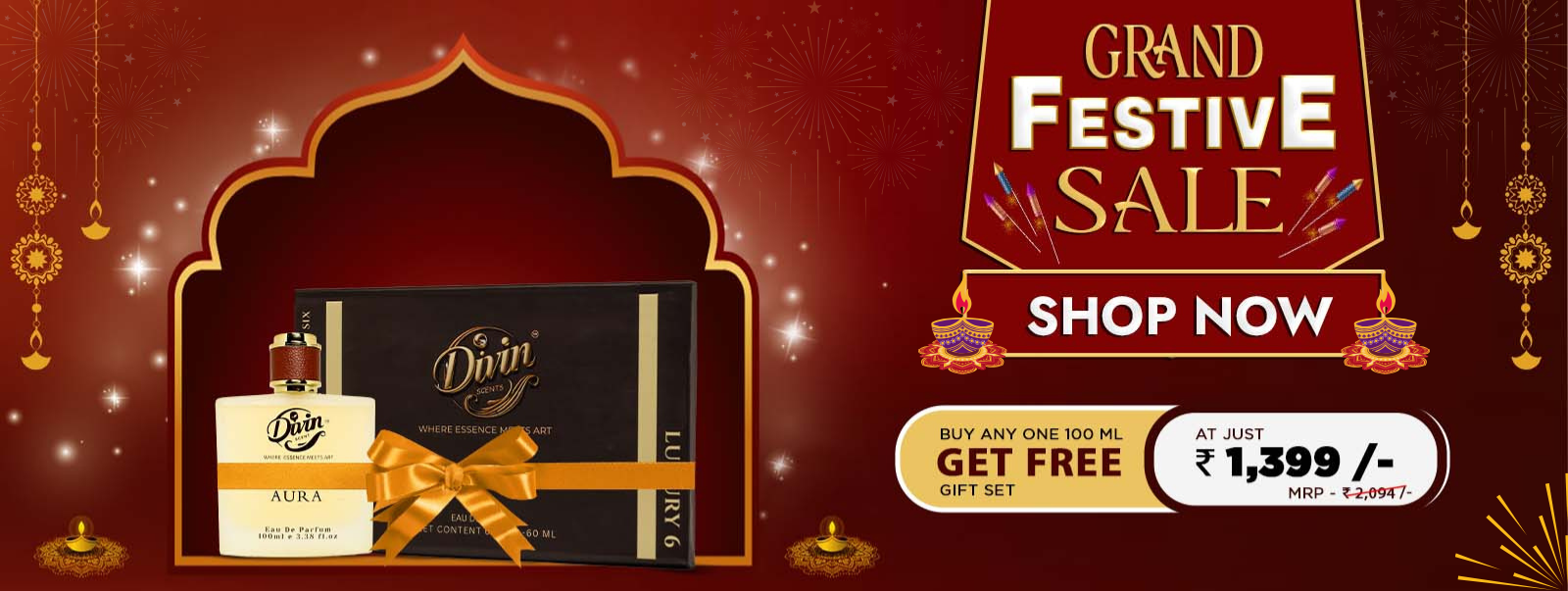 Luxury Perfume Festive Offer β Divin Aura fragrance at βΉ1,399 with free gift set